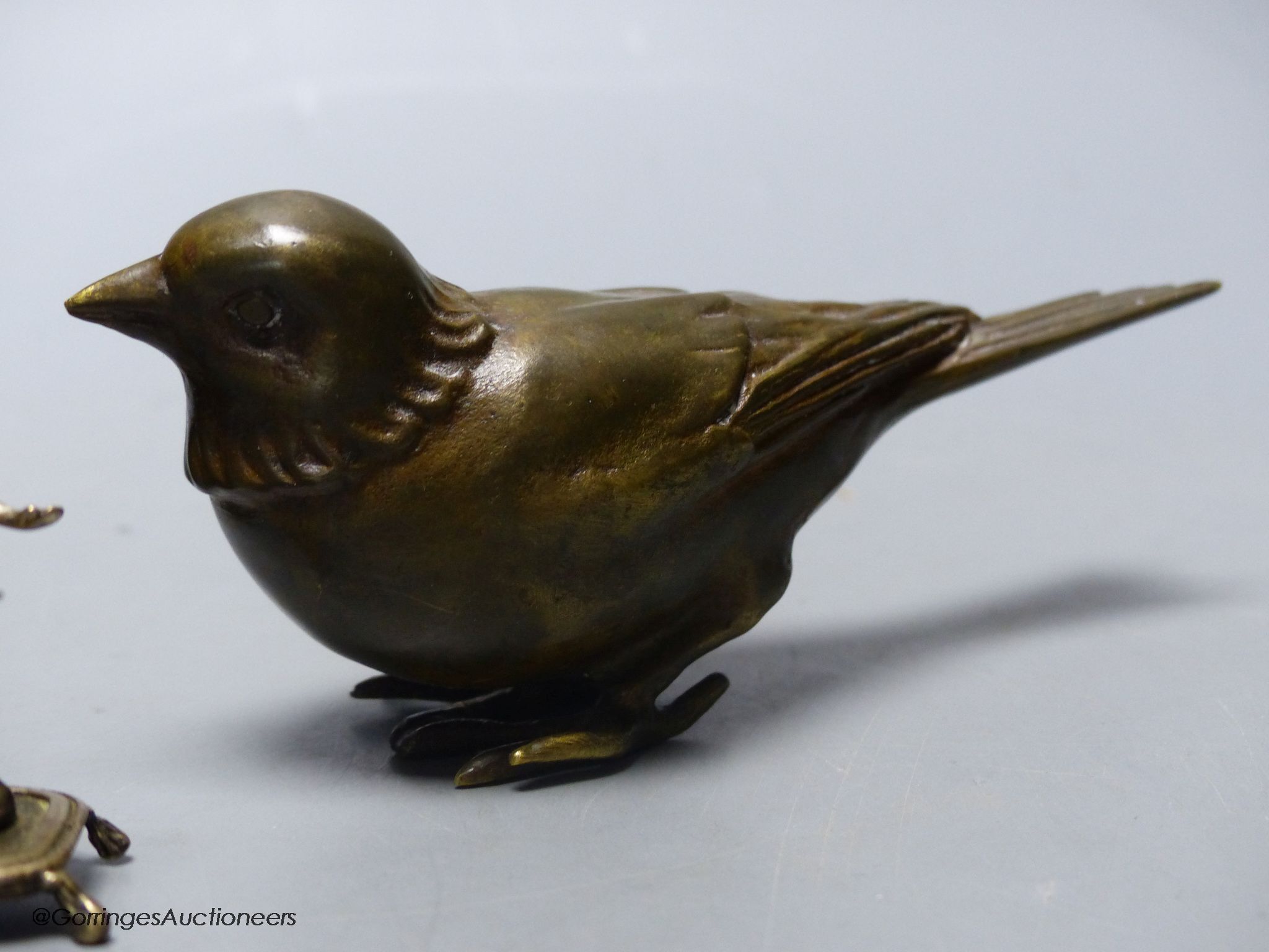 After Franz Bergmann, two cast bronze models of mice, a model of a bird, after Max le Verrier, bears signature and miniature bronze of a dancer (4)